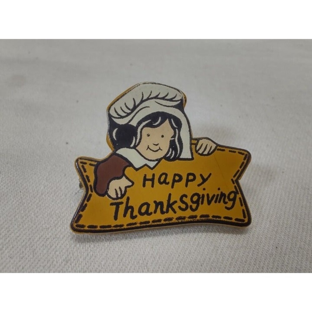 Vintage Happy Thanksgiving Wooden Painted Pin